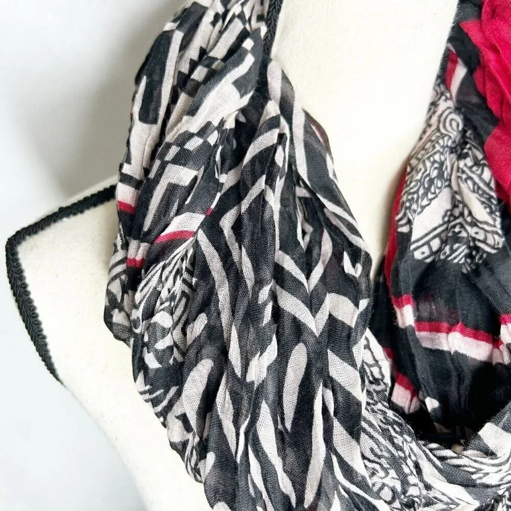 NWT Big Buddha Red Black Tan Semi-Sheer Infinity Scarf New